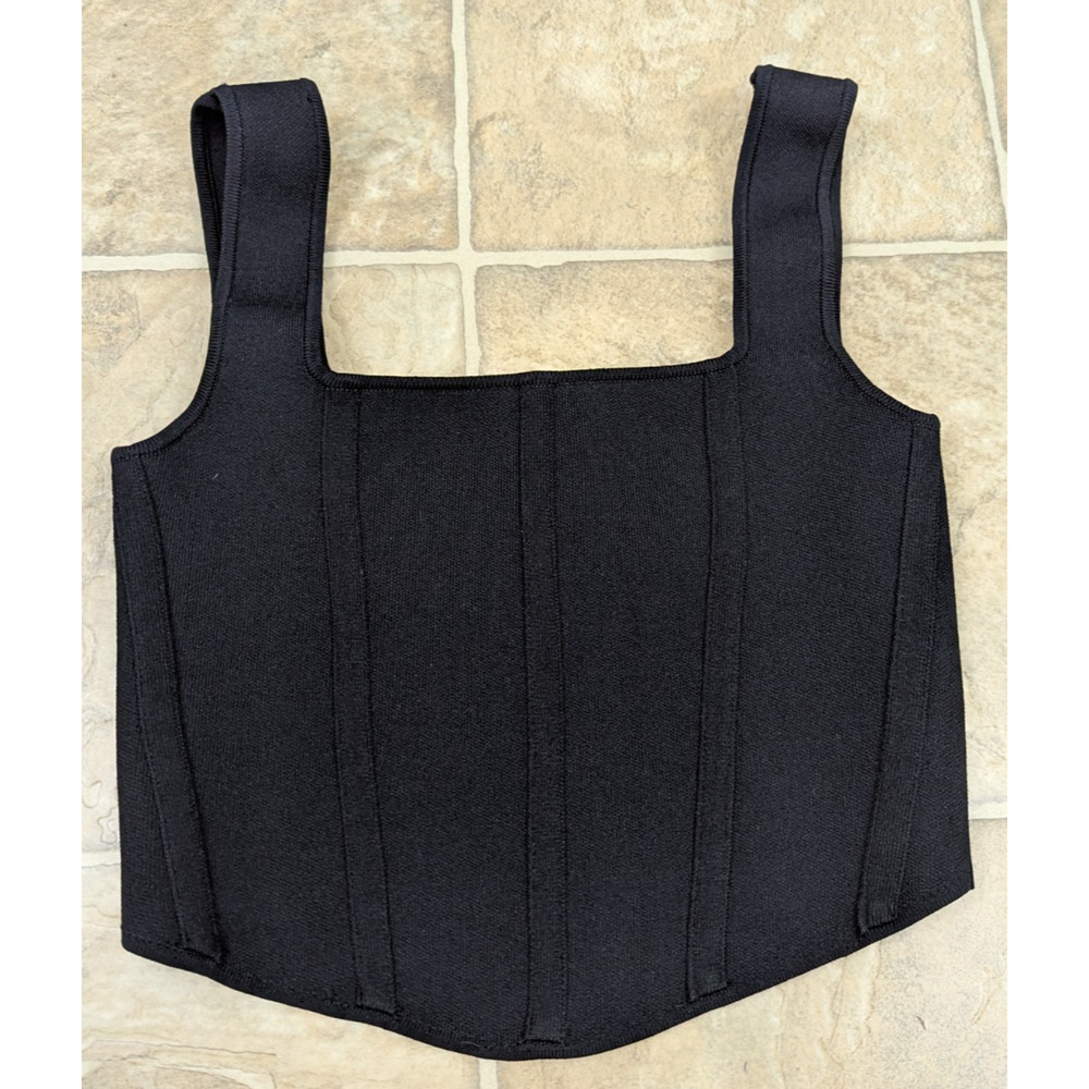 Zara sz S Crop Corset Tank Top sweater black stretchy sleeveless 3871